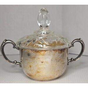 Sheridan Sugar Bowl OS Silver Fair Vintage Silver Plated Cut Glass‎ Lid